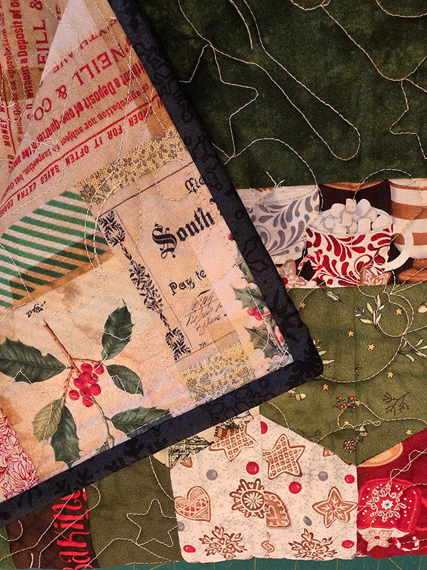 "Hexi Christmas" Holiday Themed Couch Cuddler Quilt For a Christmas Scene - TR10