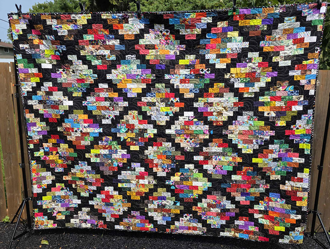 "Black Brick Road" Twin Size Multicoloured Mosaic Quilt - TR1