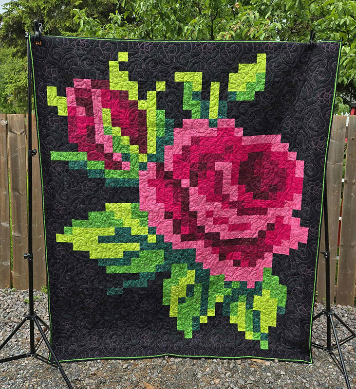 "Pixelated Rose" Fun Artsy Twin XL Quilt - TR23