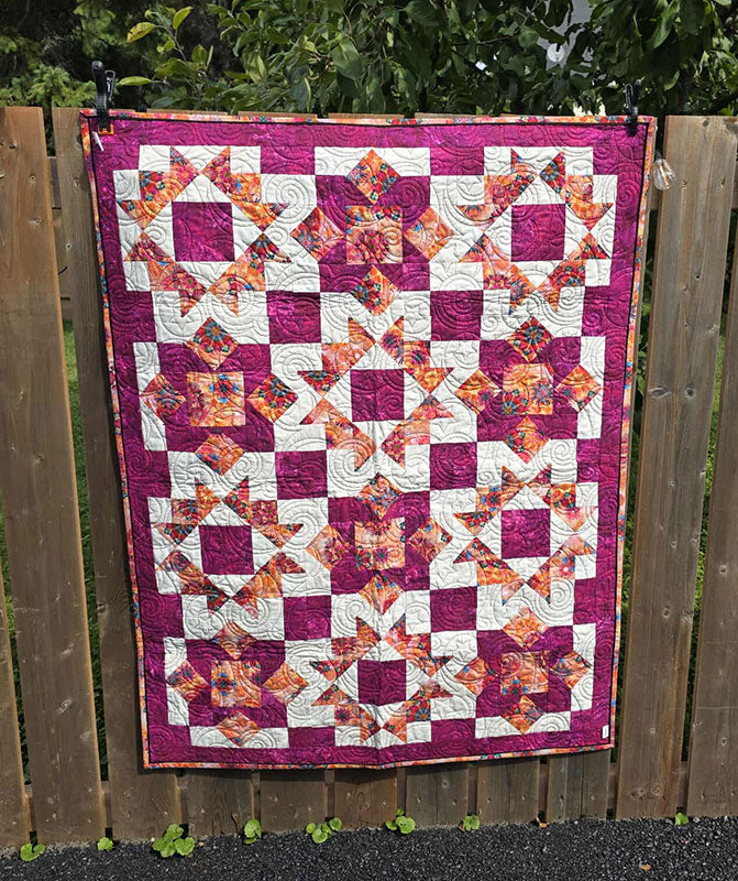 "Pink and Orange Stars" Charming Crib Quilt For the Nursery - TR32