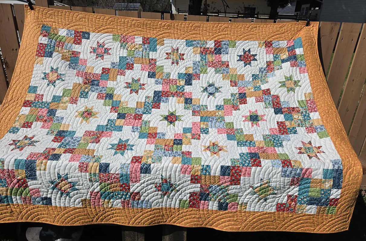"Orange Block" Rustic Twin Quilt in Prairie Girl Pattern - TR14