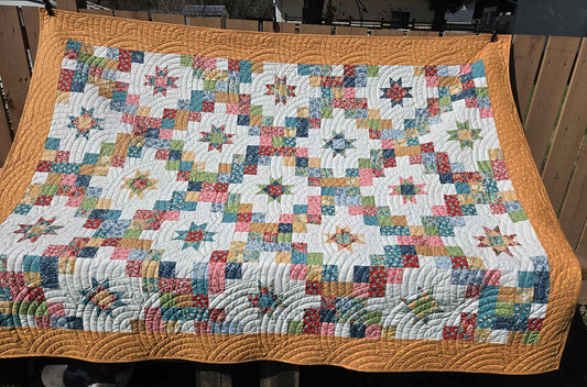 "Orange Block" Rustic Twin Quilt in Prairie Girl Pattern - TR14