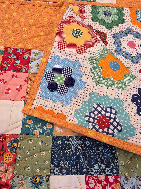 "Orange Block" Rustic Twin Quilt in Prairie Girl Pattern - TR14