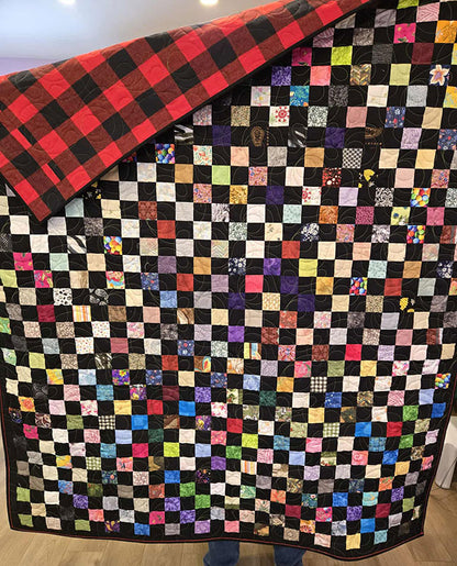 "Checker Board" Cozy Twin Quilt With Plaid Back - TR31