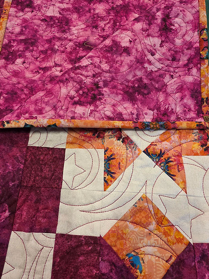 "Pink and Orange Stars" Charming Crib Quilt For the Nursery - TR32