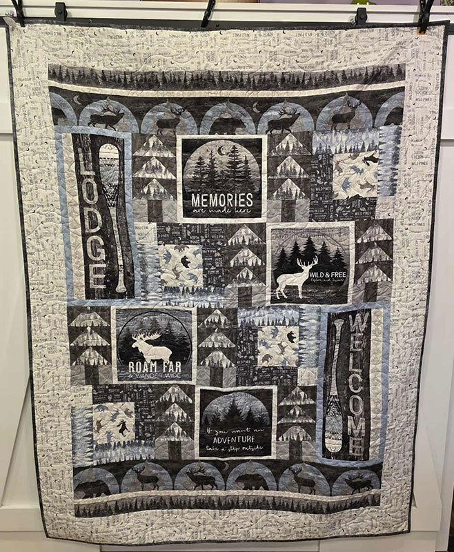 "Lodge": Rustic Wildlife and Lake Themed Throw Quilt For The Cottage - TR9