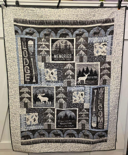 "Lodge": Rustic Wildlife and Lake Themed Throw Quilt For The Cottage - TR9
