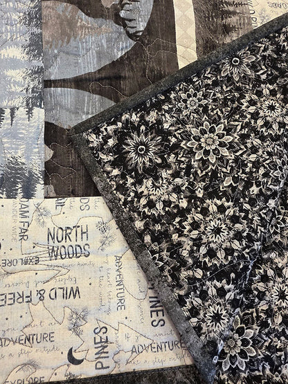 "Lodge": Rustic Wildlife and Lake Themed Throw Quilt For The Cottage - TR9